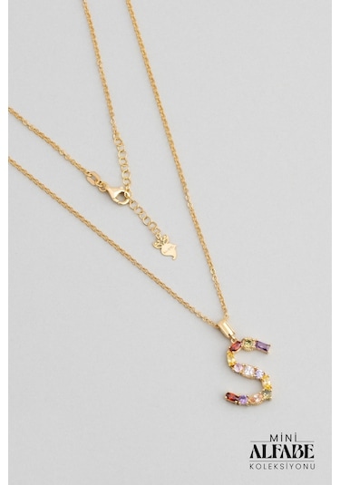 Mini S Harfi Günışığı Renkli 18 Ayar Sarı Altın Kaplama Gümüş Kolye