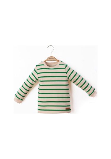 Çizgili Nakışlı Çocuk Sweatshirt 001 Turuncu