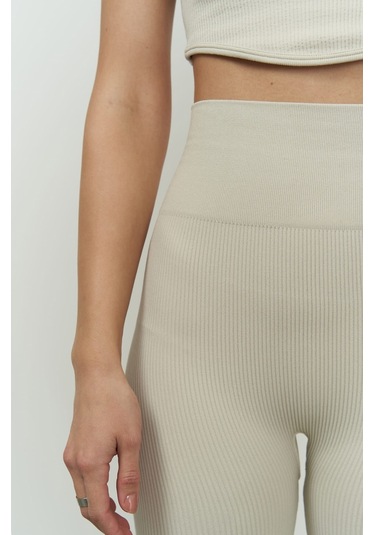 Jade Bej Dikişsiz Fitilli Tayt Bej