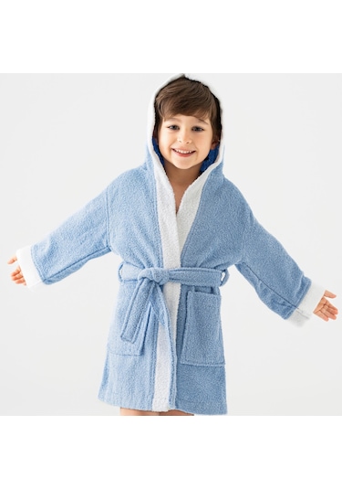 Soley Pueri %100 Pamuklu Unisex Çocuk Bornozu Mavi