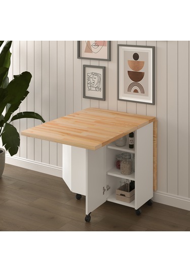 Masif Ahşap Tablalı Katlanır Masa Çalışma Yemek Mutfak Masası Çam