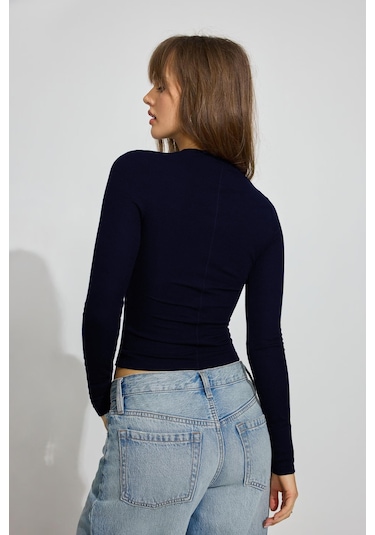 Madmext Lacivert Bisiklet Yaka Slim Fit Kadın Body Mg2564 Lacivert