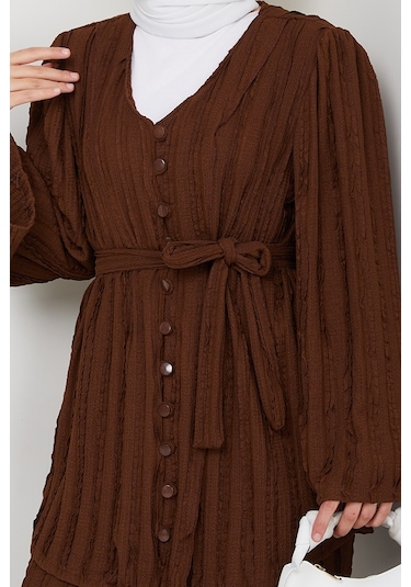 İlgen Fırfırlı İkili Takım 1610 - Kahve Kahverengi