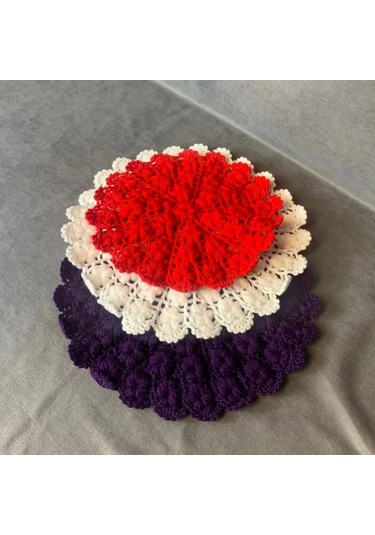 Uretti - Yıldız 7202 - El Örgüsü Mor + Kırmızı + Beyaz 3'lü Lif Seti