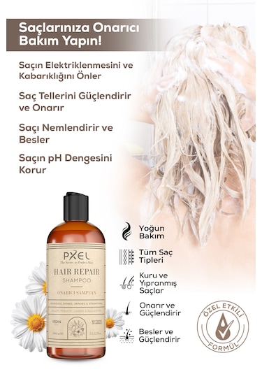Pxel Saç Onarıcı Şampuan 400 Ml Onarıcı, Besleyici, Vegan