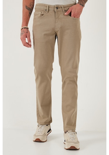 Buratti Pamuklu Comfort Fit Normal Bel Boru Paça Jeans Erkek Kot Pantolon 4412C19Texas Bej