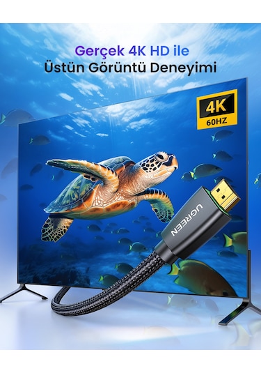 Ugreen Örgülü 4k 18 Gb/s Hdmı 2.0 Kablo Siyah 1.5 M, 40409