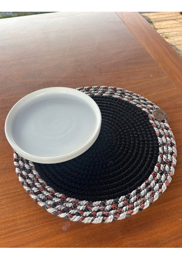 Siyah Desenli Yuvarlak 2 Li Supla Seti Şık Masa Sunumları İçin Kırmızı - Siyah - Gri