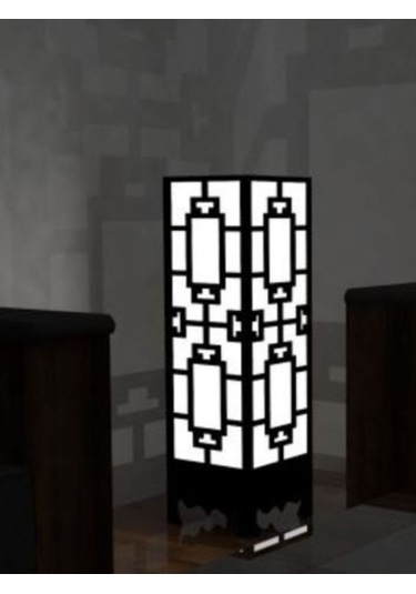 Geometrik Desenli Lazer Kesim Ahşap Yer Lambası Çok Renkli