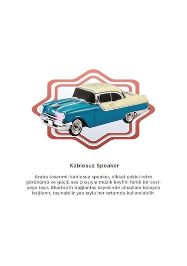 Torima D87 Bluetooth Hoparlör Retro Klasik Araba Tasarımlı 10w Fm Usb Selfie Speaker Yeşil