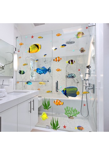 Gajeena Renkli Tropikal Balık Duvar Çıkartması - Çocuk Odası Ve Banyo Dekoru 2 Adet Çok Renkli