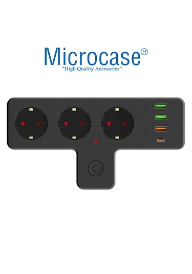 Microcase Termal Akım Korumalı 3 Lü Priz 3 Usb 1 Type C Girişli Uzatma Kablosu Ftr-12 Al4845