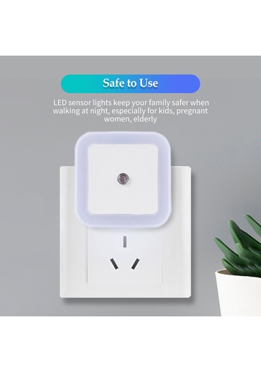 Geeksen Eu Plug Mavi Led Akıllı Işık Kontrollü Sensör Gece Lambası - Enerji Tasarruflu Odalar, Koridorlar İçin Otomatik Aç/kapat Duvar Soket Lambası Mavi