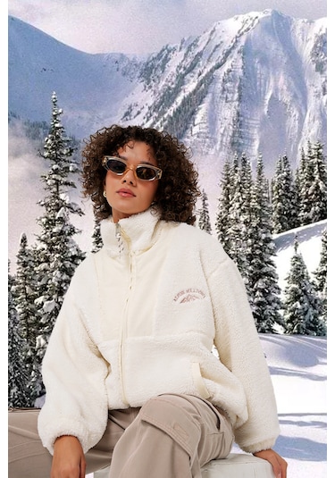 Bigdart 5194 Kadın Peluş Mont Ceket Ekru