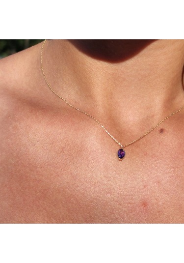 0,50 Ct Safir Mavi Sade Minimal Tasarım Tarz 14 Ayar Altın Doğal Taşlı Kolye-zümrüt Altın Kolye