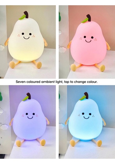 Ruicoo Armut Şekilli Bebek Gece Lambası - 7 Renkli, Usb Şarjlı, Yumuşak Dokunuşlu Haki