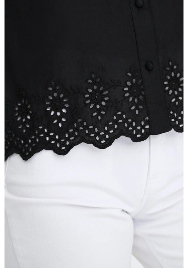 Only Kadın Onllou Etek Ucu Dantelli Düğmeli %100 Pamuk Gömlek 15342569 Siyah Siyah