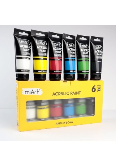 Miart Akrilik Boya Tüp 6 Renk X 75 Ml Çok Renkli