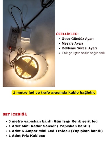Mutfak Dolabı Radar Gizli Sensörlü Şerit Led Set / Günışığı
