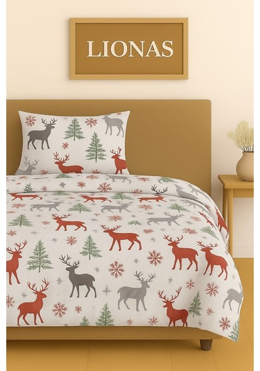 Çift Kişilik Desenli Nevresim + 2 Adet Kapaklı Yastık Kılıfı Kırmızı