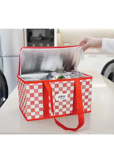 2 Adet Termo Lüks Piknik Çantası Kırmızı Ekoseli 35 X 20 X 20 Cm Kırmızı