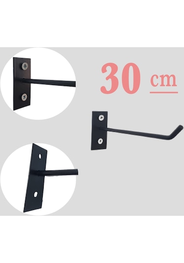 20 Adet 30 Cm Siyah Duvara Ve Suntaya Monte Kanca, Monteli Kanca Siyah