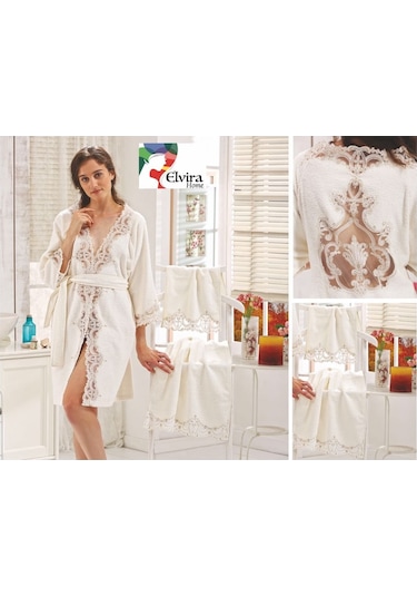 Bambu Havlu Fransız Dantelli Lüks Bayan Kadın Bornoz Takımı Seti (219088002)