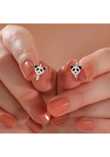 Gümüş Panda Çocuk Küpesi Çok Renkli