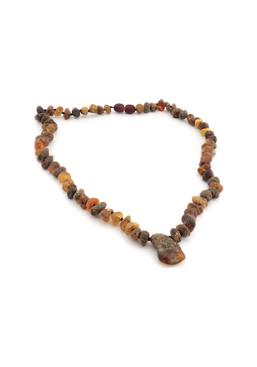 Pigado Parça Kesim Gerçek Damla Kehribar Kolye Cilasız 45 Cm Çok Renkli