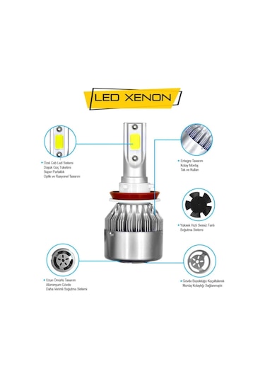 H11 Led Xenon Far Ampulü Beyaz Işık Şimşek Etkili C6 Kasa