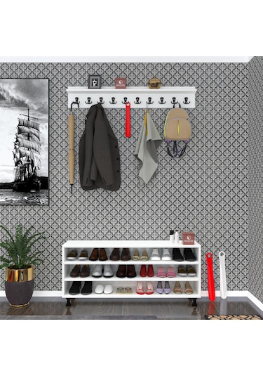 Kenzlife Ayakkabılık Yemeni3 Cvzbyz 53 120 32 Kapaklı 3 Raflı 18 Çift Ayakkabı Kapasitesi Ahşap