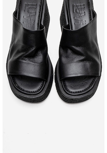 Luvishoes Marc Siyah Cilt Hakiki Deri Dolgu Topuklu Kadın Terlik Siyah