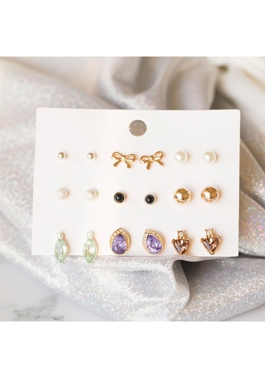 Kangvka 9 Çift Alliçelik Küpe Seti - Yıldız, İpek, Gül Desenleriyle Kadınlar İçin Güzellik Aksesuarı A Tipi Çok Renkli