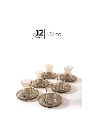 Mest Lura 6 Kişilik 12 Parça Füme Çay Bardağı Seti 132 Cc - Modern Zarafet Ve Sofistike Çay Füme