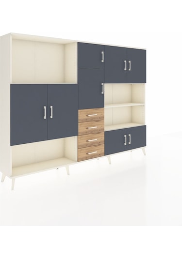 Arges Dolap 9 Raflı 4 Çekmeceli 8 Kapaklı 220x30x163 Aytaşı-antra Aytaşı-antrasit/çam