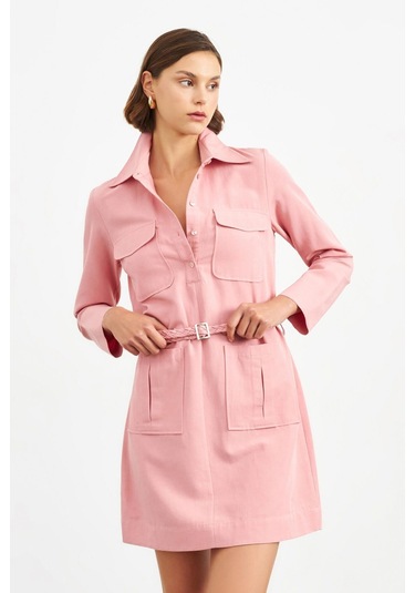 Stella Pulvis Pembe Örgü Kemerli Tunik Elbise Pembe