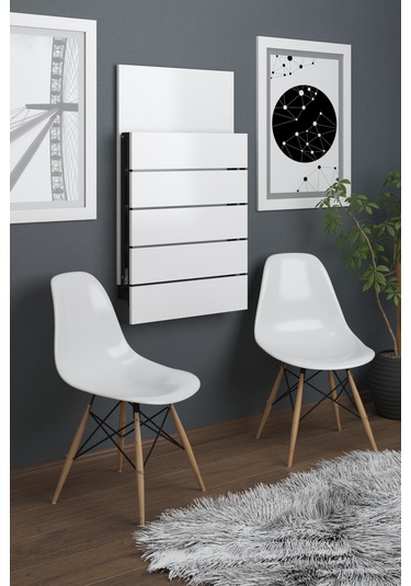 Fulya Duvara Monte Katlanabilir Pratik Yemek Masası Balkon Beyaz