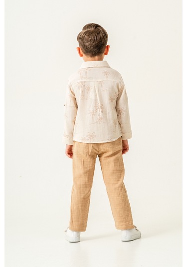 Erkek Çocuk Keten Gömlek Müslin Pantolon Takım 2-5 Yaş Gri