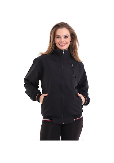 Euromoda Everest Kadın Mevsimlik Dik Yaka Astarlı Cepli Su İtici Oversize-Sıyah-Sıyah Siyah