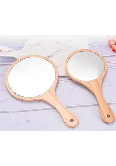 Suntek Ev Seyahat Ahşap Saplı Taşınabilir Ahşap El Makyaj Aynası