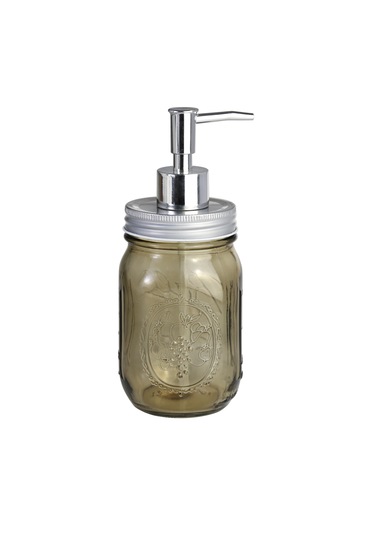 Cam Sıvı Sabunluk,çiçek Desenli Kahverengi 8x8x10cm 420ml