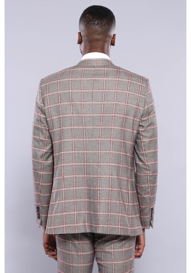 Wessi Ekose Desenli Slim Fit Gri Erkek Ceket - Wessi Gri