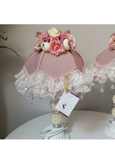 Çiçek Dekorlu Abajur 2 Adet Özel Tasarım Dekoratif Eşya Cc24 Diğer