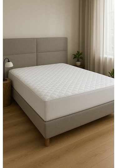 Yatak Alezi Pamuklu Kapitone Fitted Full Kenar Sıvı Geçirmez Yatak Koruyucu Beyaz