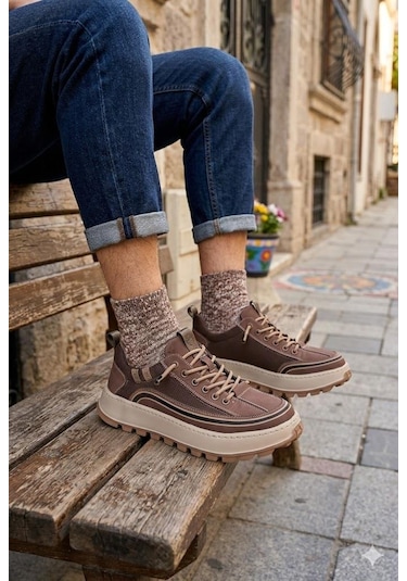 Guja 26y514 Rahat Hafif Taban Tekstil Lastik Bağcıklı Sneaker Erkek Ayakkabı Kahve