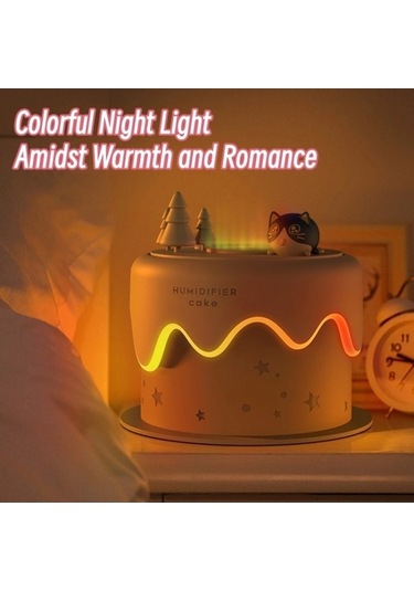Createtech Usb Sprey Sessiz Nemlendirici Mini Masaüstü M328 Kek Karikatür Işık Gece Lambası Eklentisi Boyut:usb Beyaz