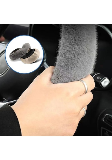 Gri Seametal Kış Sıcak Peluş Araba Direksiyon Araba İç Aksesuarları Kapakları