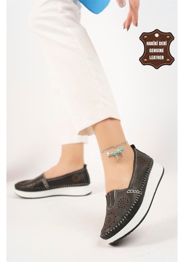 Elit Mn85l21c Kadın Hakiki Deri Espadril Siyah Siyah