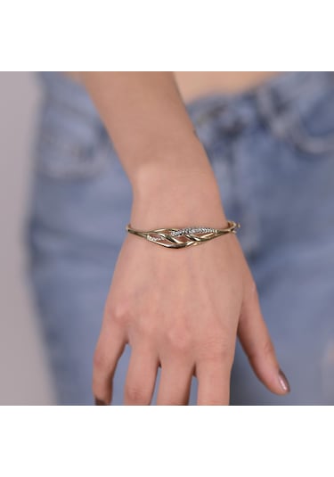 Kalem Işlemeli Sarmaşık Kelepçe Bileklik Sarı Altın