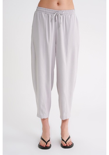 4307 Kadın Beli Lastikli Parçalı Şalvar Pantolon Gri Gri